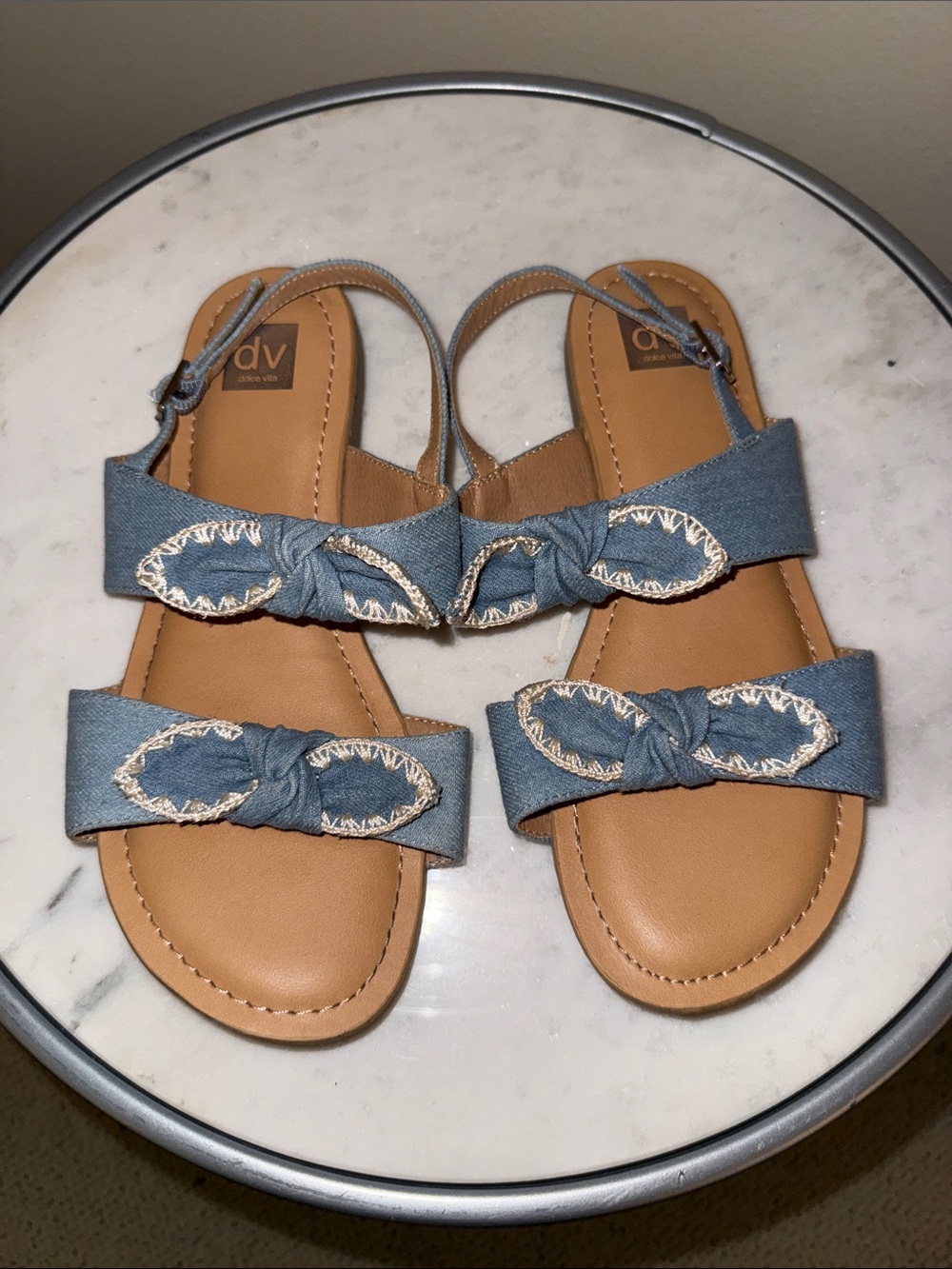 DV by Dolce Vita Girls Light Blue Denim Knot Slingback Sandals